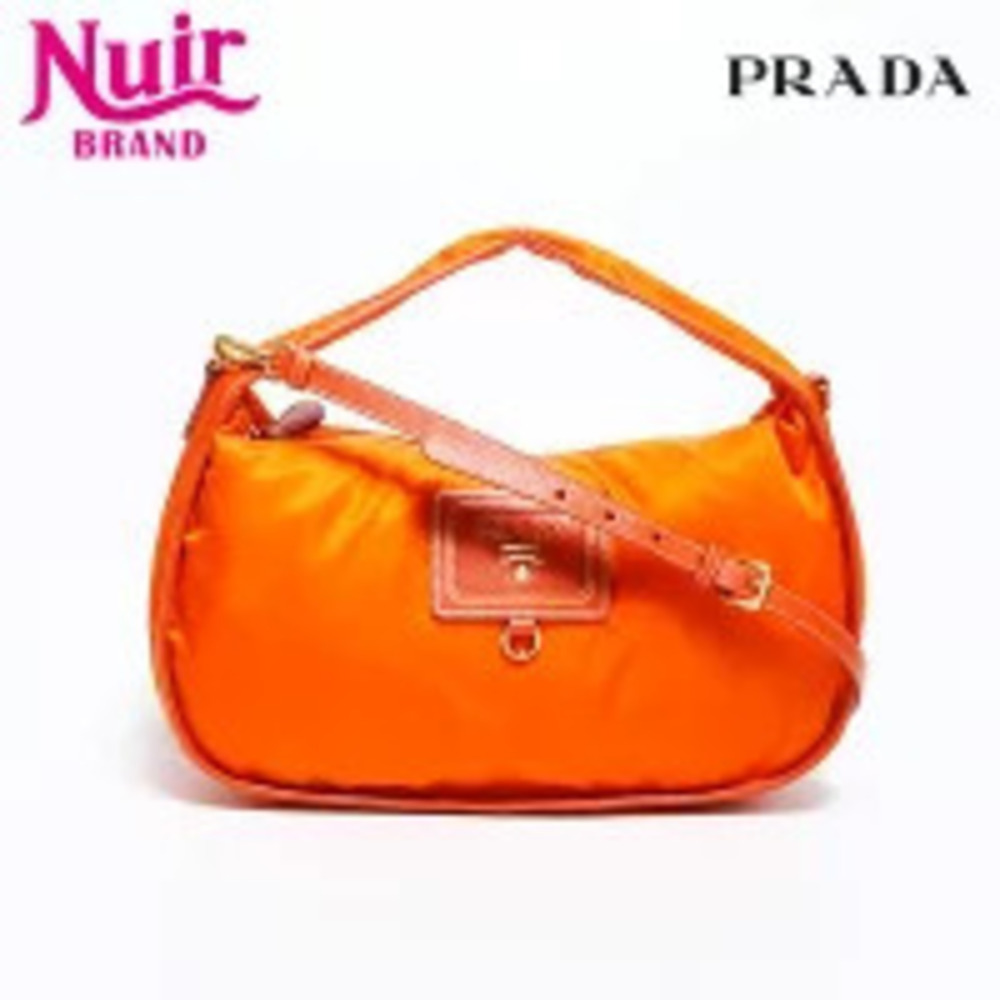 Prada Logo One Shoulder Hobo Shoulder Bag Orange